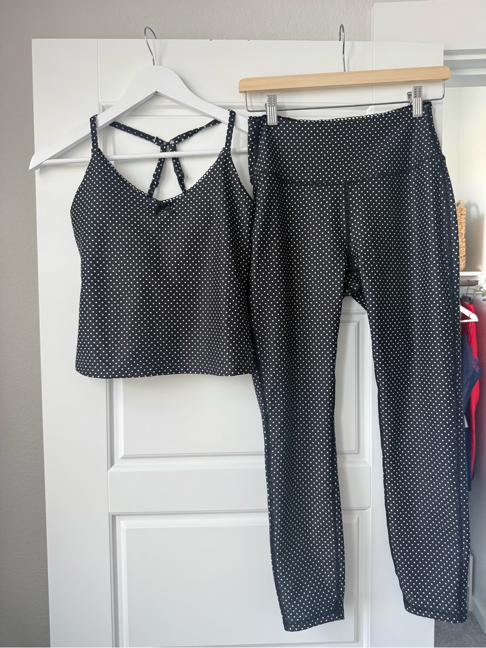 NWT Women's Black Polka Dot Cropped Tank & Legging Set (XS & Small)